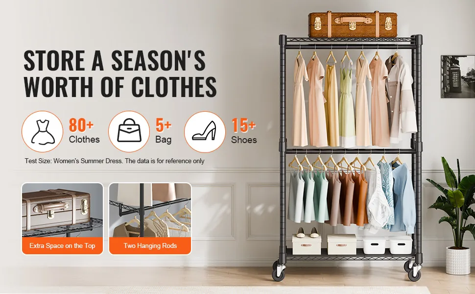 VEVOR Heavy Duty Clothes Rack 2 hanging 2 layers 36 inch feature 4