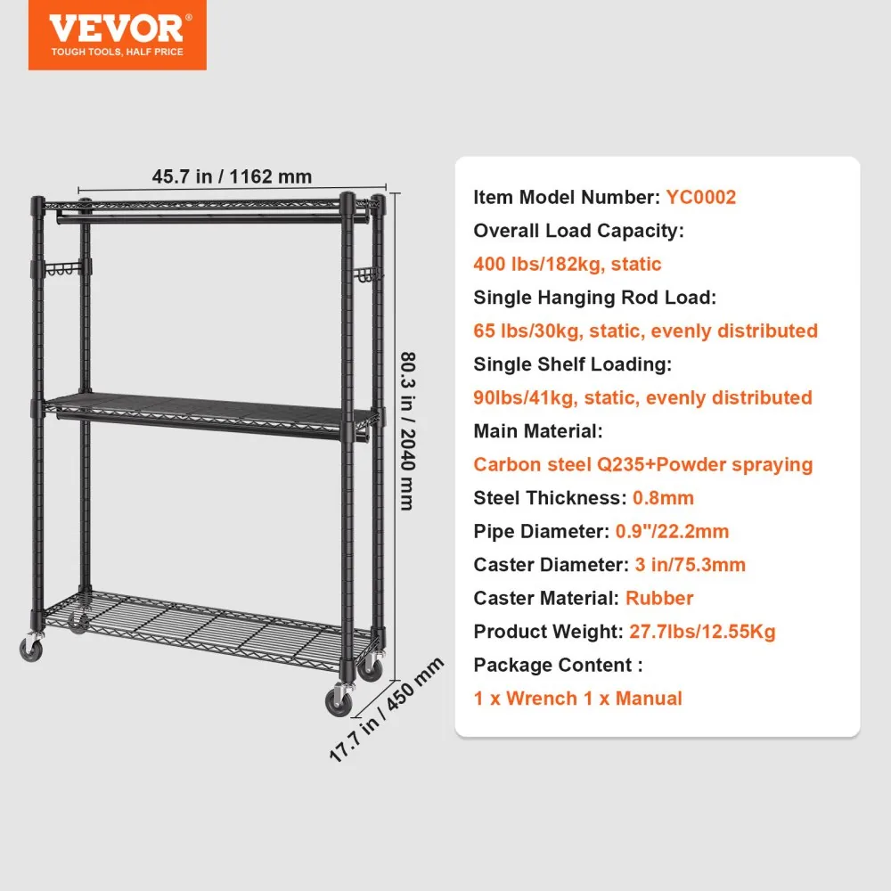 VEVOR Heavy Duty Clothes Rack 2 hanging and 3 layers 45.7 in product image 7