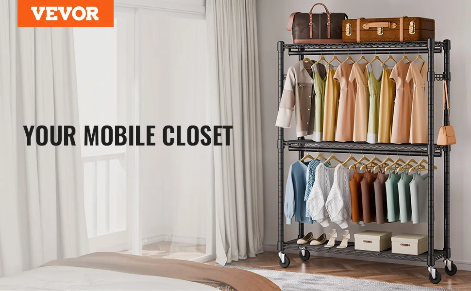 VEVOR Heavy Duty Clothes Rack 2 hanging and 3 layers 45.7 in overview