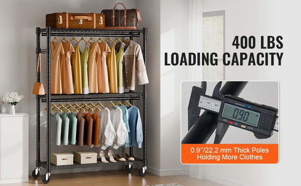 VEVOR Heavy Duty Clothes Rack 2 hanging and 3 layers 45.7 in feature 2