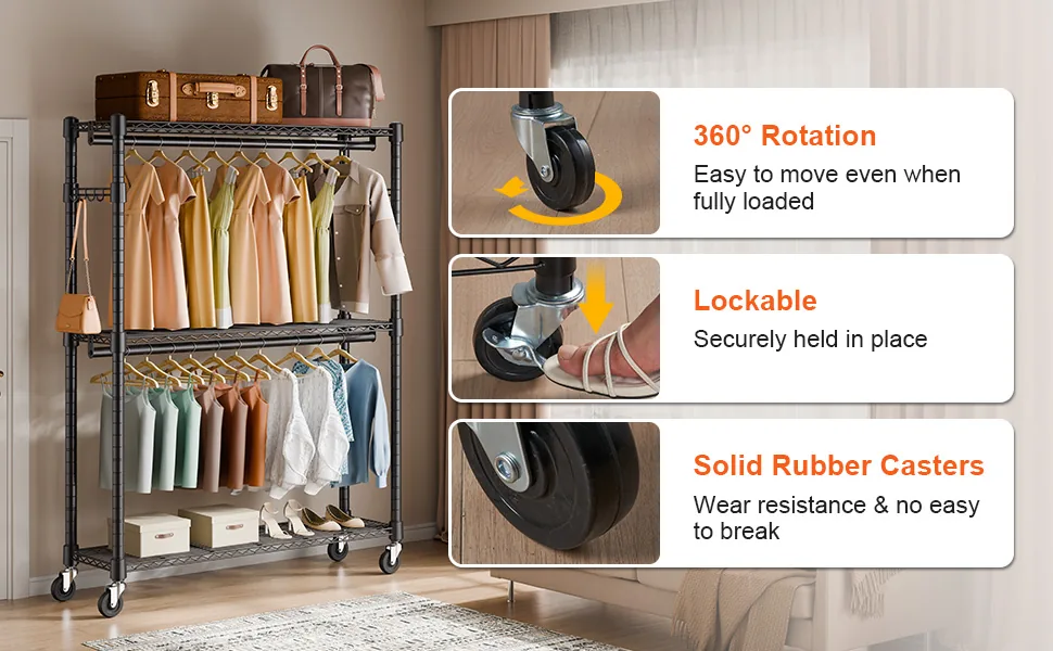 VEVOR Heavy Duty Clothes Rack 2 hanging and 3 layers 45.7 in feature 3