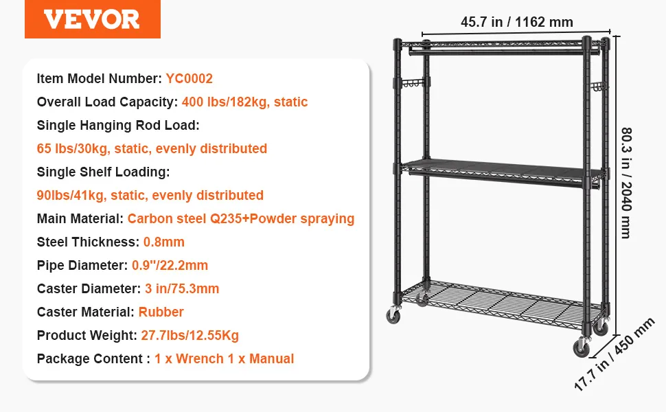 VEVOR Heavy Duty Clothes Rack 2 hanging and 3 layers 45.7 in feature 5