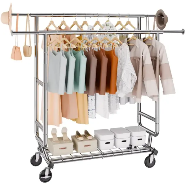 VEVOR Heavy Duty Clothes Rack 2 hanging and 1 layer 50.5-75. product image 1