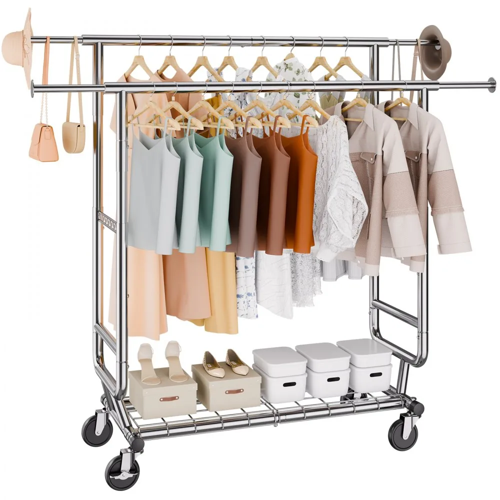 VEVOR Heavy Duty Clothes Rack 2 hanging and 1 layer 50.5-75. product image 1