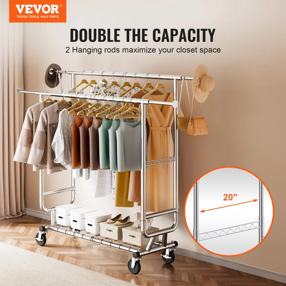 VEVOR Heavy Duty Clothes Rack 2 hanging and 1 layer 50.5-75. product image 2