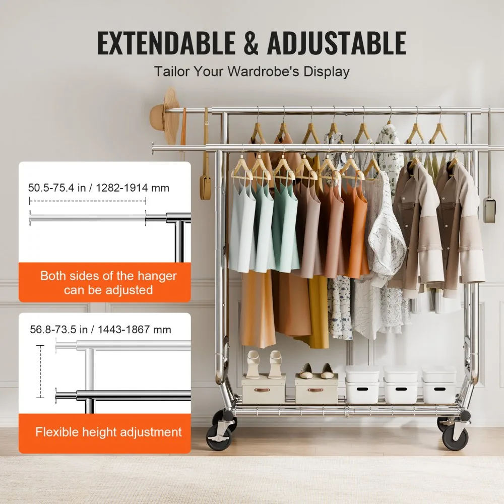 VEVOR Heavy Duty Clothes Rack 2 hanging and 1 layer 50.5-75. product image 3
