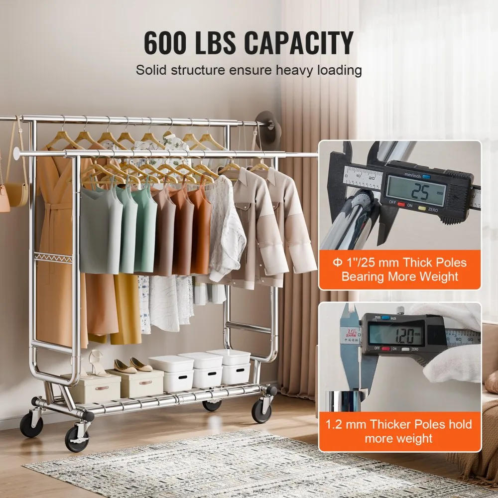 VEVOR Heavy Duty Clothes Rack 2 hanging and 1 layer 50.5-75. product image 4