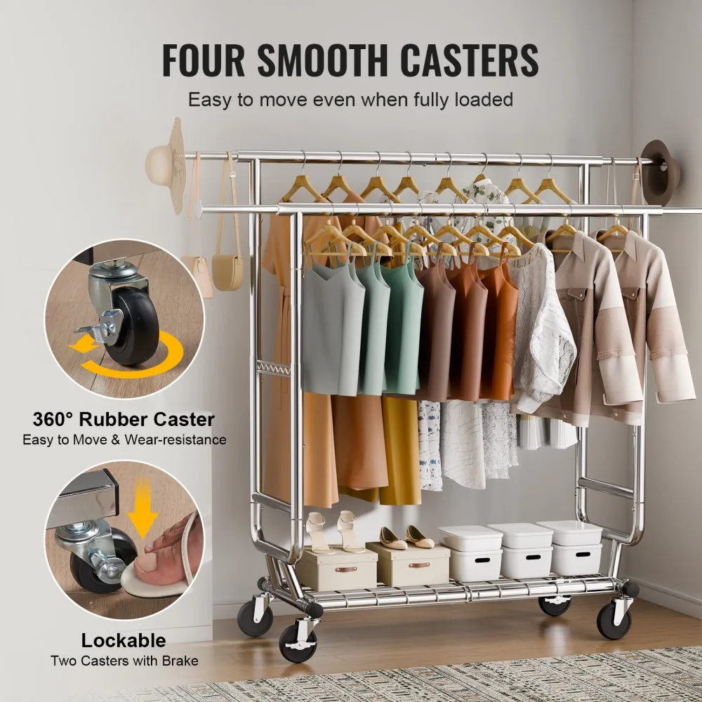 VEVOR Heavy Duty Clothes Rack 2 hanging and 1 layer 50.5-75. product image 5