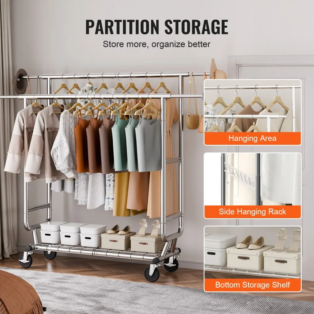 VEVOR Heavy Duty Clothes Rack 2 hanging and 1 layer 50.5-75. product image 6