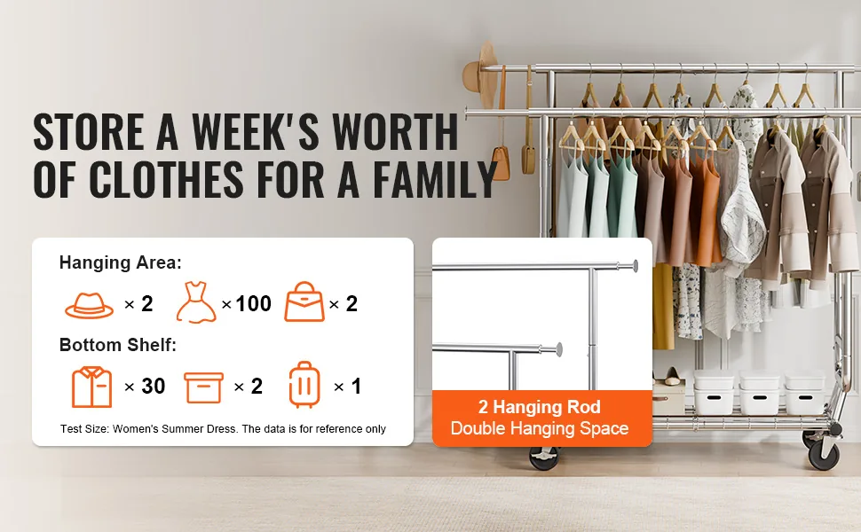 VEVOR Heavy Duty Clothes Rack 2 hanging and 1 layer 50.5-75. feature 1