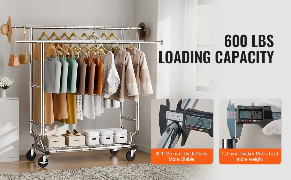 VEVOR Heavy Duty Clothes Rack 2 hanging and 1 layer 50.5-75. feature 3