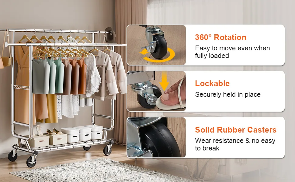 VEVOR Heavy Duty Clothes Rack 2 hanging and 1 layer 50.5-75. feature 4