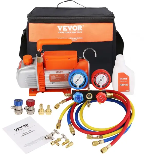 VEVOR 1/5 HP 3.5 CFM AC Vacuum Pump and Gauge Set Single Sta product image 1