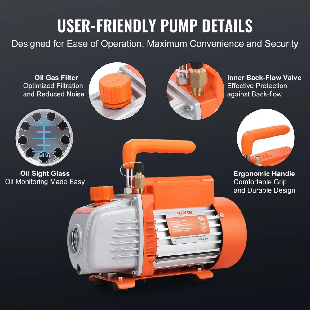VEVOR 1/5 HP 3.5 CFM AC Vacuum Pump and Gauge Set Single Sta product image 6