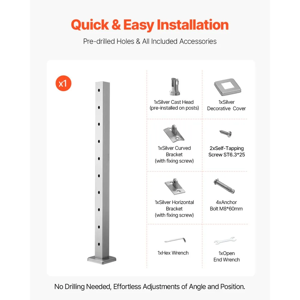 VEVOR cable railing post dimension guide