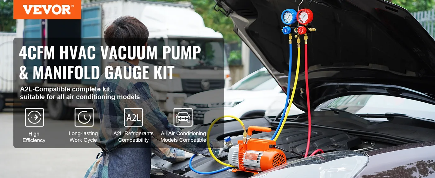 VEVOR 1/4 HP 4 CFM AC Vacuum Pump and Gauge Set Single Stage overview