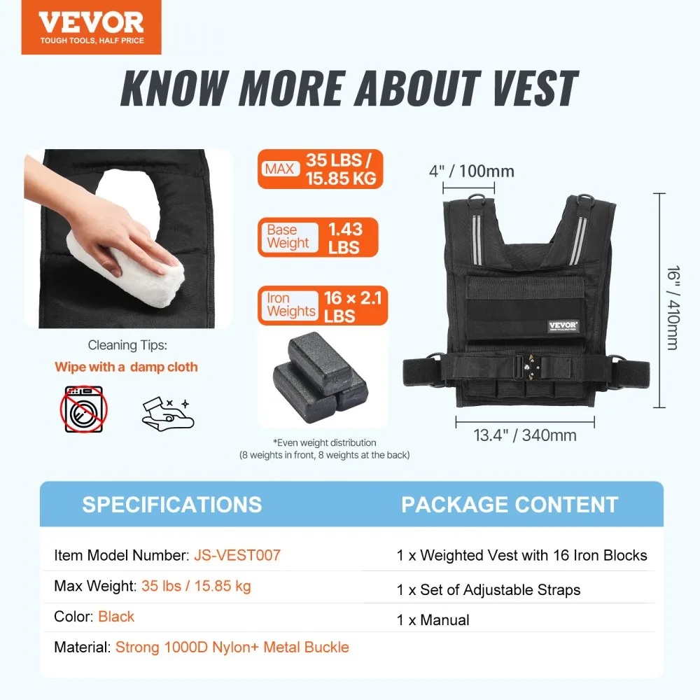 VEVOR Adjustable Weighted Vest 35 lbs Yes product image 7