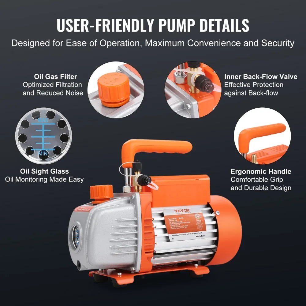 VEVOR 1/4 HP 4.5 CFM AC Vacuum Pump and Gauge Set Single Sta product image 6