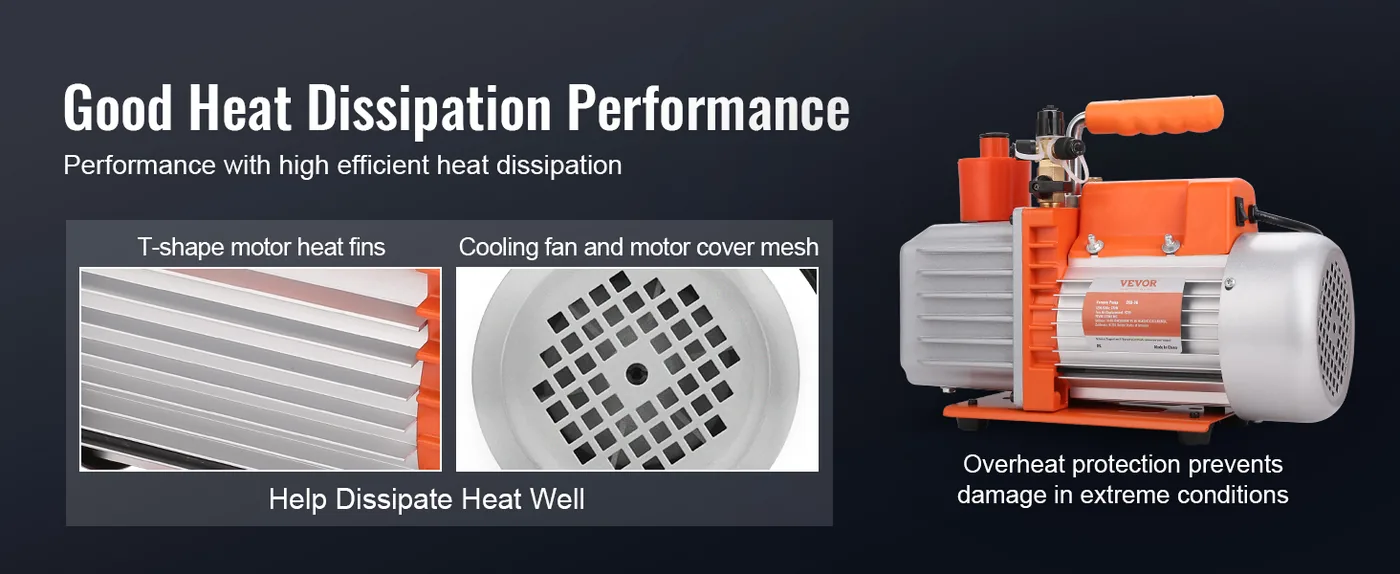 VEVOR 1/2 HP 2 Stage Rotary Vane Vacuum Pump Two-Stage Pro Fast Heat Dissipation