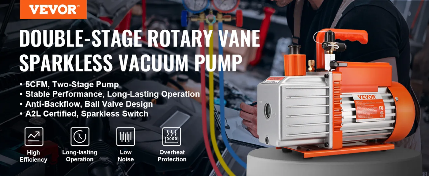 VEVOR 1/2 HP 2 Stage Rotary Vane Vacuum Pump Two-Stage Pro overview