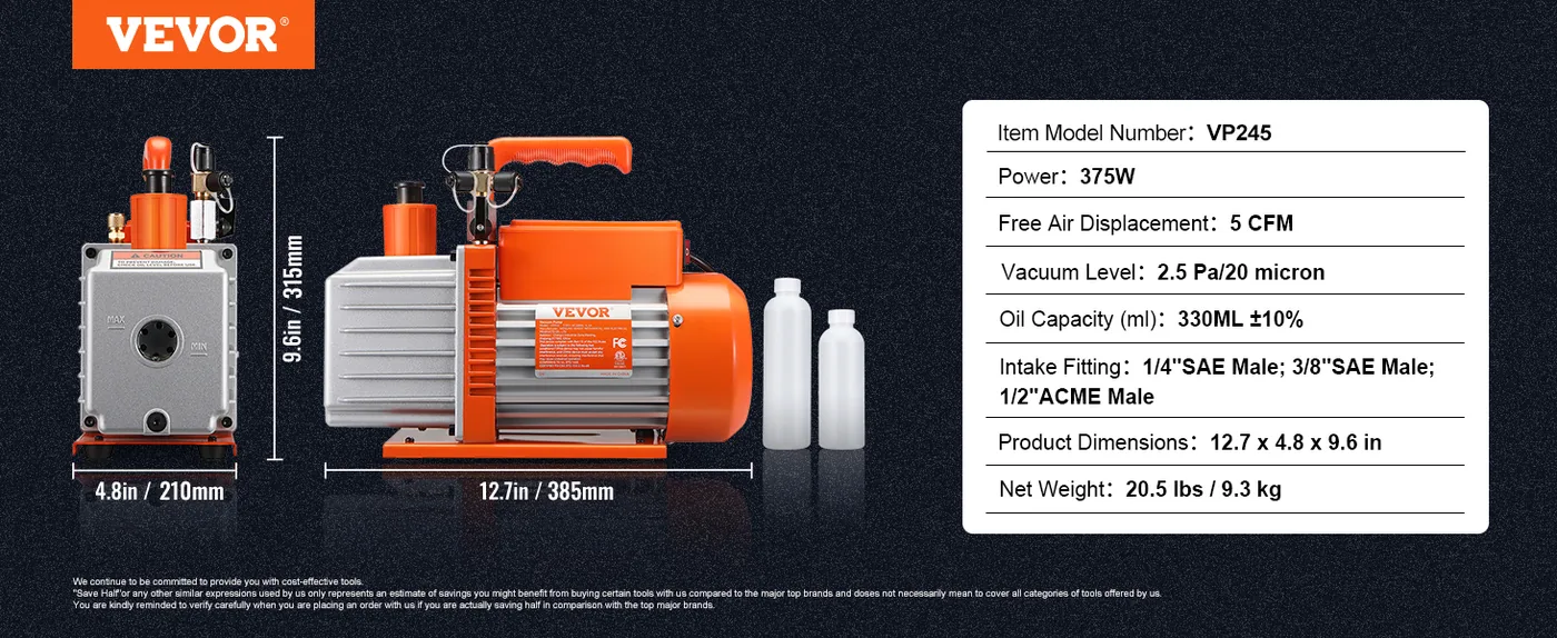 VEVOR 1/2 HP 2 Stage Rotary Vane Vacuum Pump Two-Stage Pro feature 1