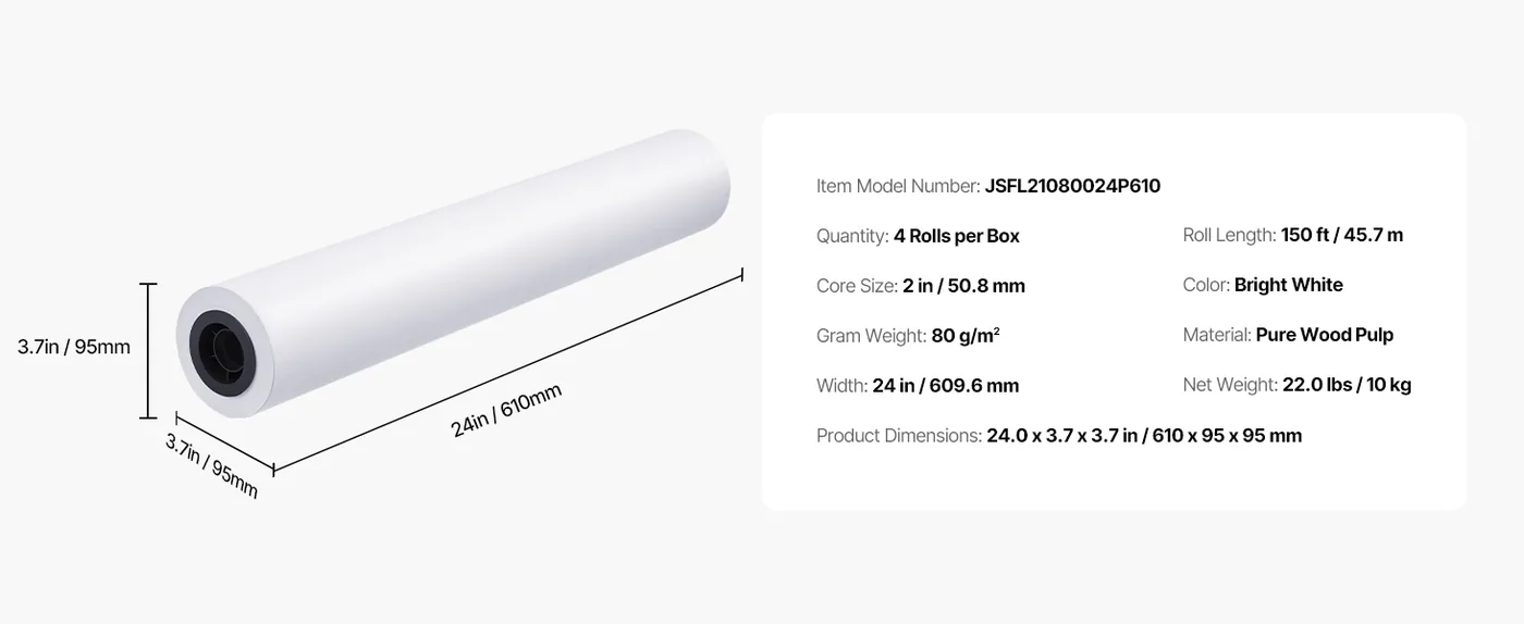 VEVOR Wide Format Paper 4 Rolls 24 inch feature 5