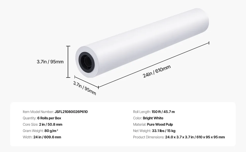 VEVOR Wide Format Paper 6 Rolls 24 inch feature 5