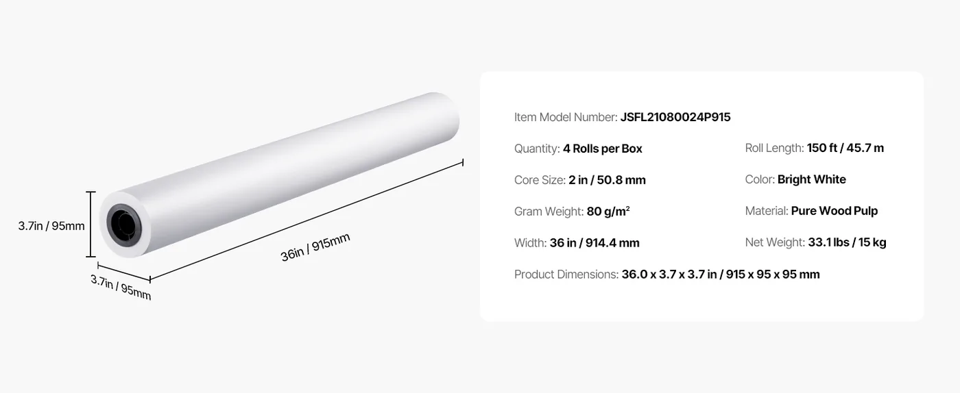 VEVOR Wide Format Paper 4 Rolls 36 inch feature 5