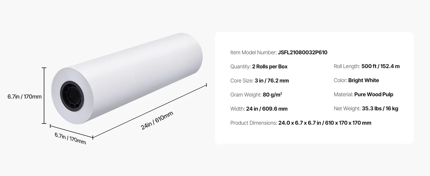 VEVOR Wide Format Paper 2 Rolls 24 inch feature 5