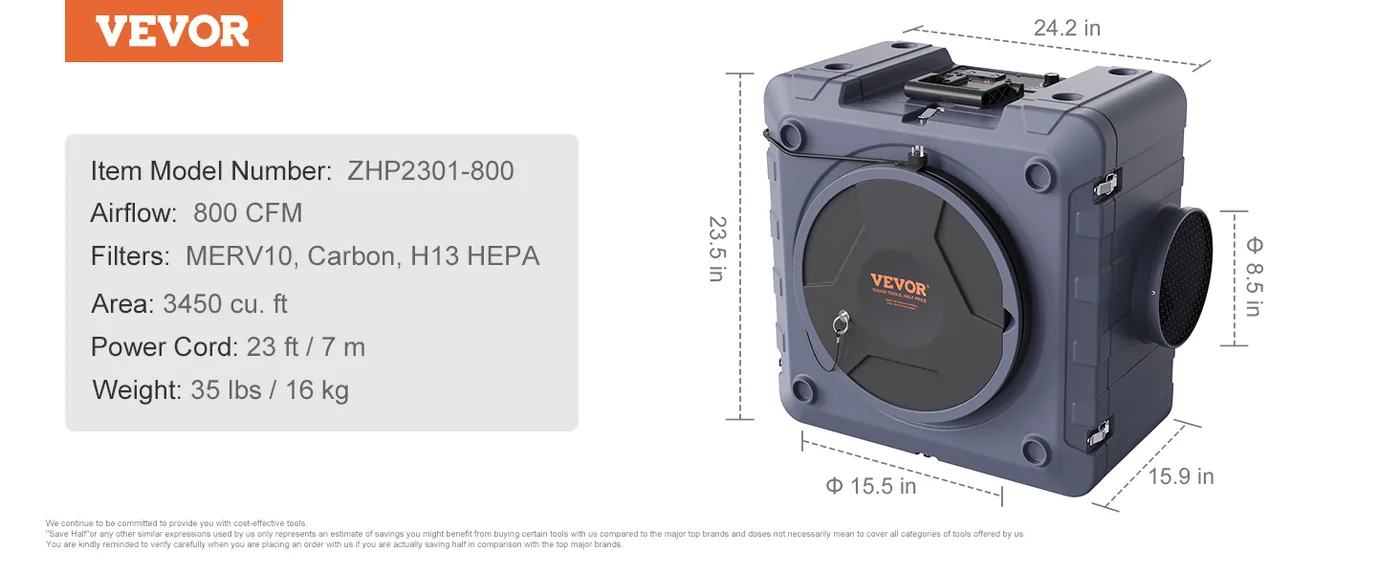 VEVOR Air Scrubber with 3-Stage Filtration 800 CFM overview