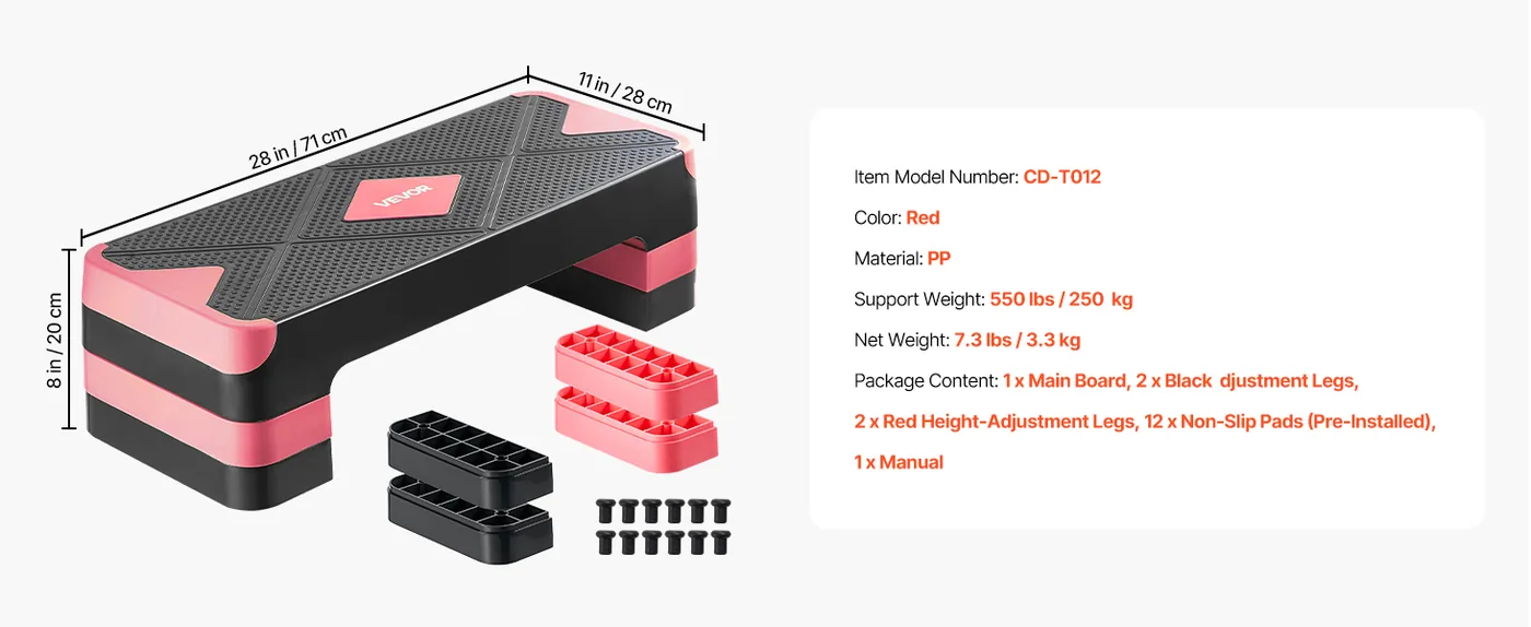 VEVOR Aerobic Exercise Step Platform Red feature 5