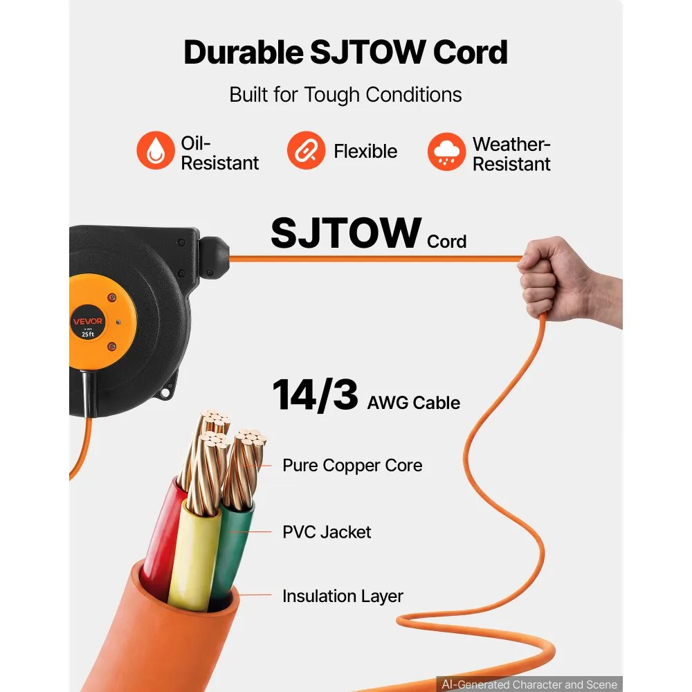 VEVOR cord reel lighted triple tap power outlet