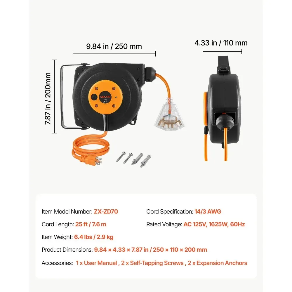 VEVOR cord reel automatic retraction mechanism