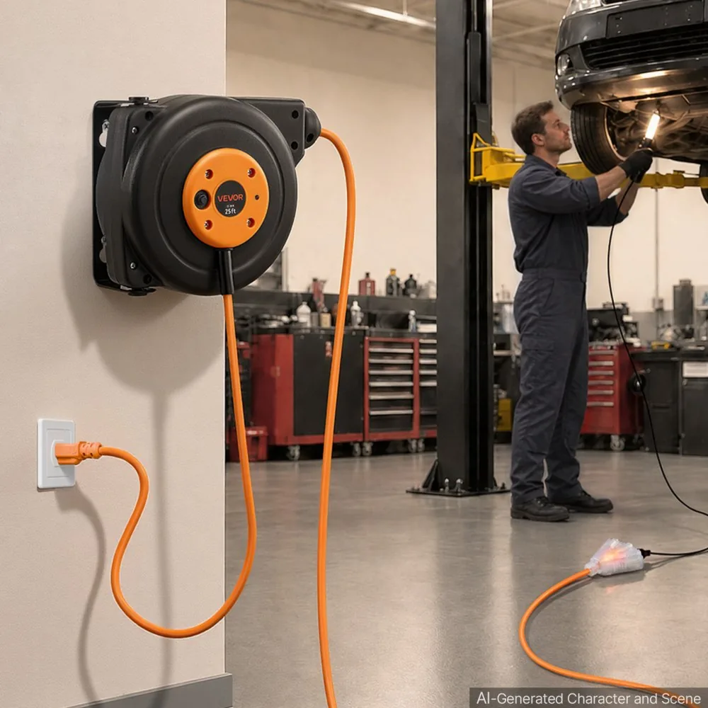 VEVOR retractable power cord reel wall mount detail