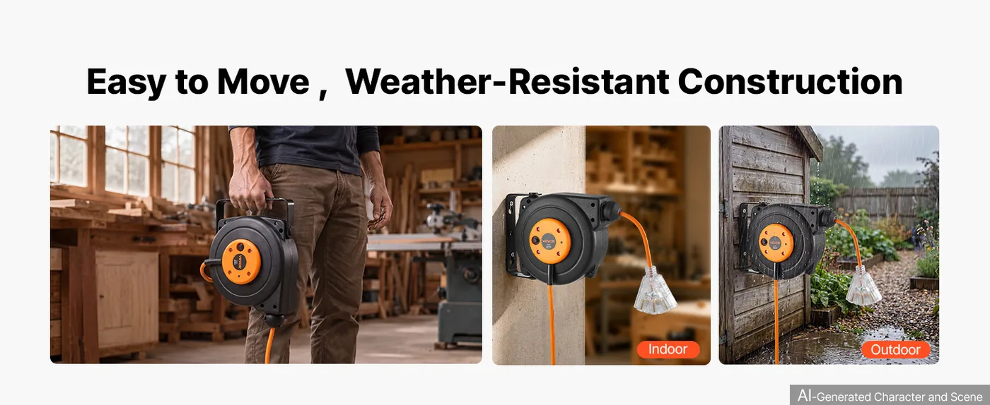 VEVOR retractable extension cord reel 25FT product details