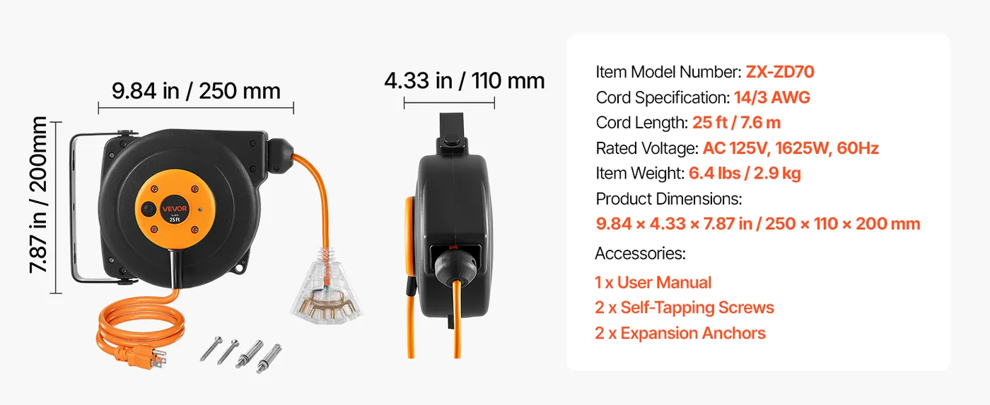 VEVOR cord reel easy operation design