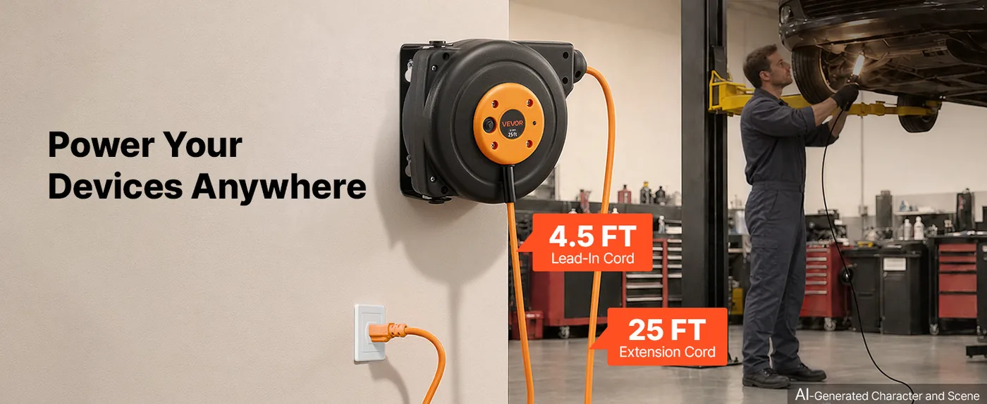 VEVOR extension cord reel good choice for garage