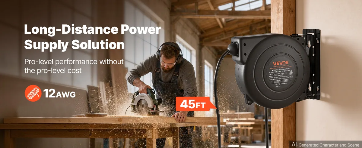 VEVOR retractable extension cord reel overview