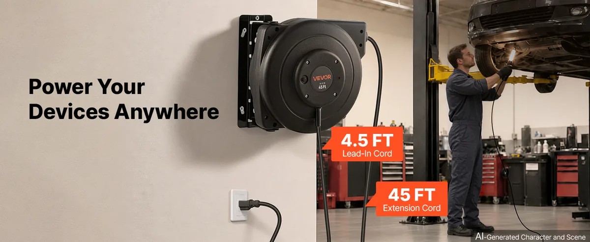 VEVOR retractable cord reel efficient power delivery