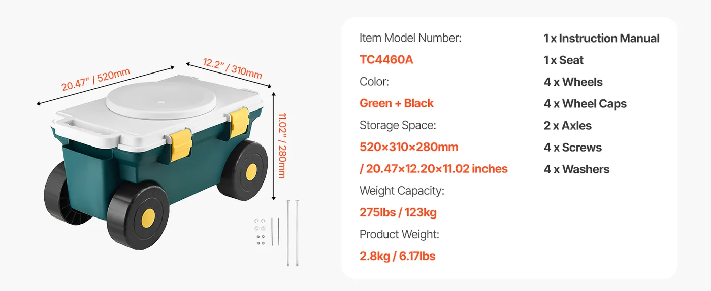 VEVOR Garden Scooter with Seat Plastic Storage Style feature 5