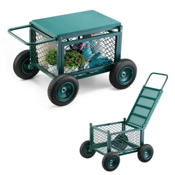 VEVOR Rolling Garden Cart with Seat Metal Storage Style product image 1