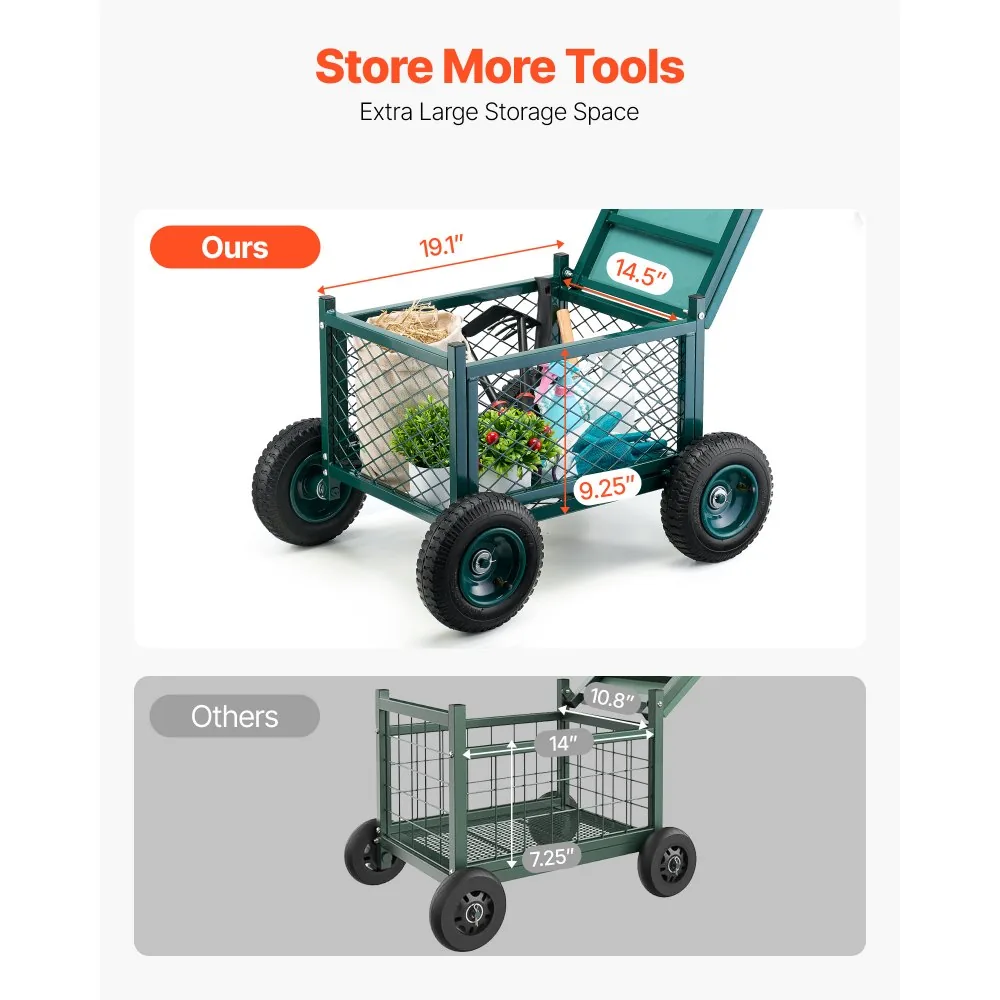 VEVOR Rolling Garden Cart with Seat Metal Storage Style product image 3