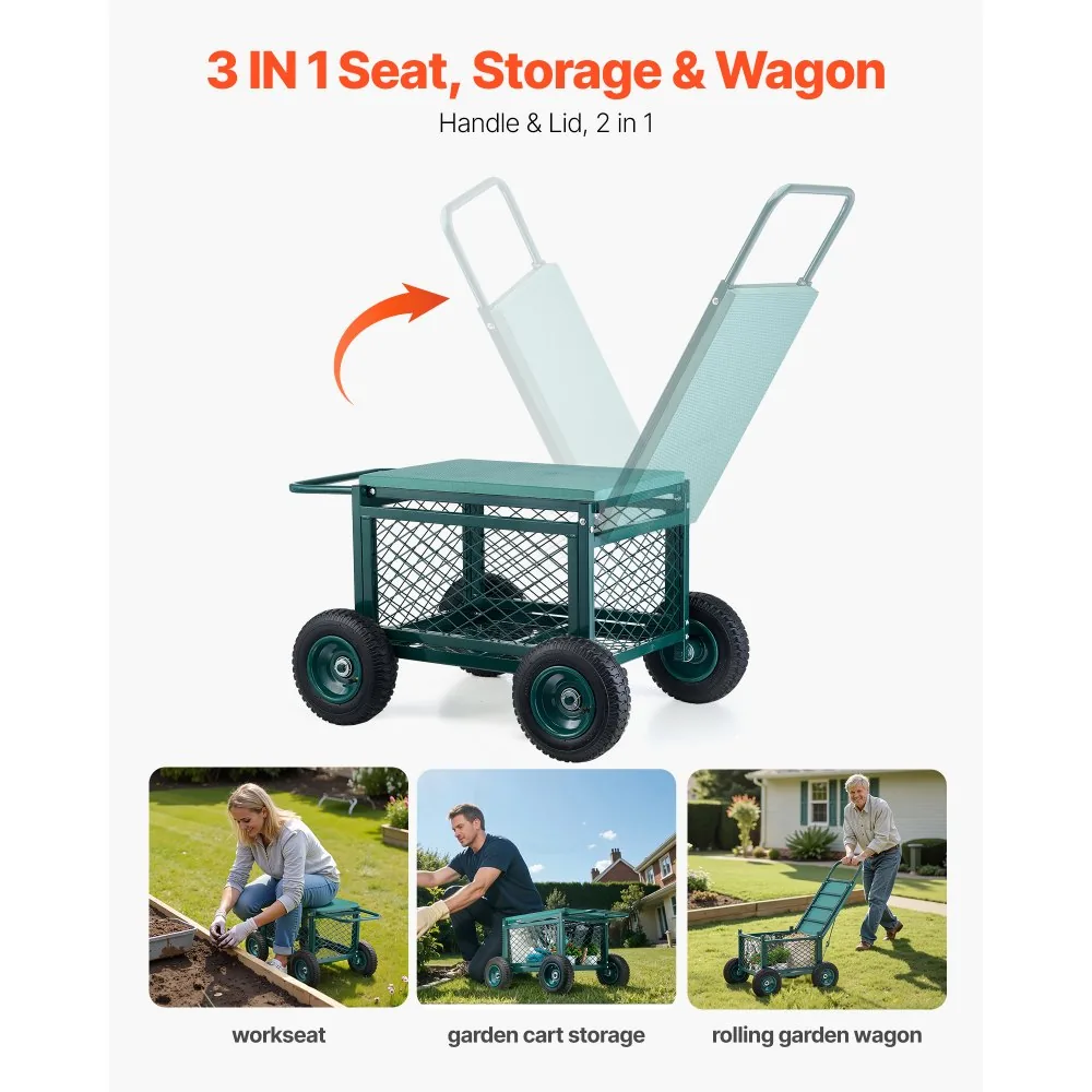 VEVOR Rolling Garden Cart with Seat Metal Storage Style product image 6