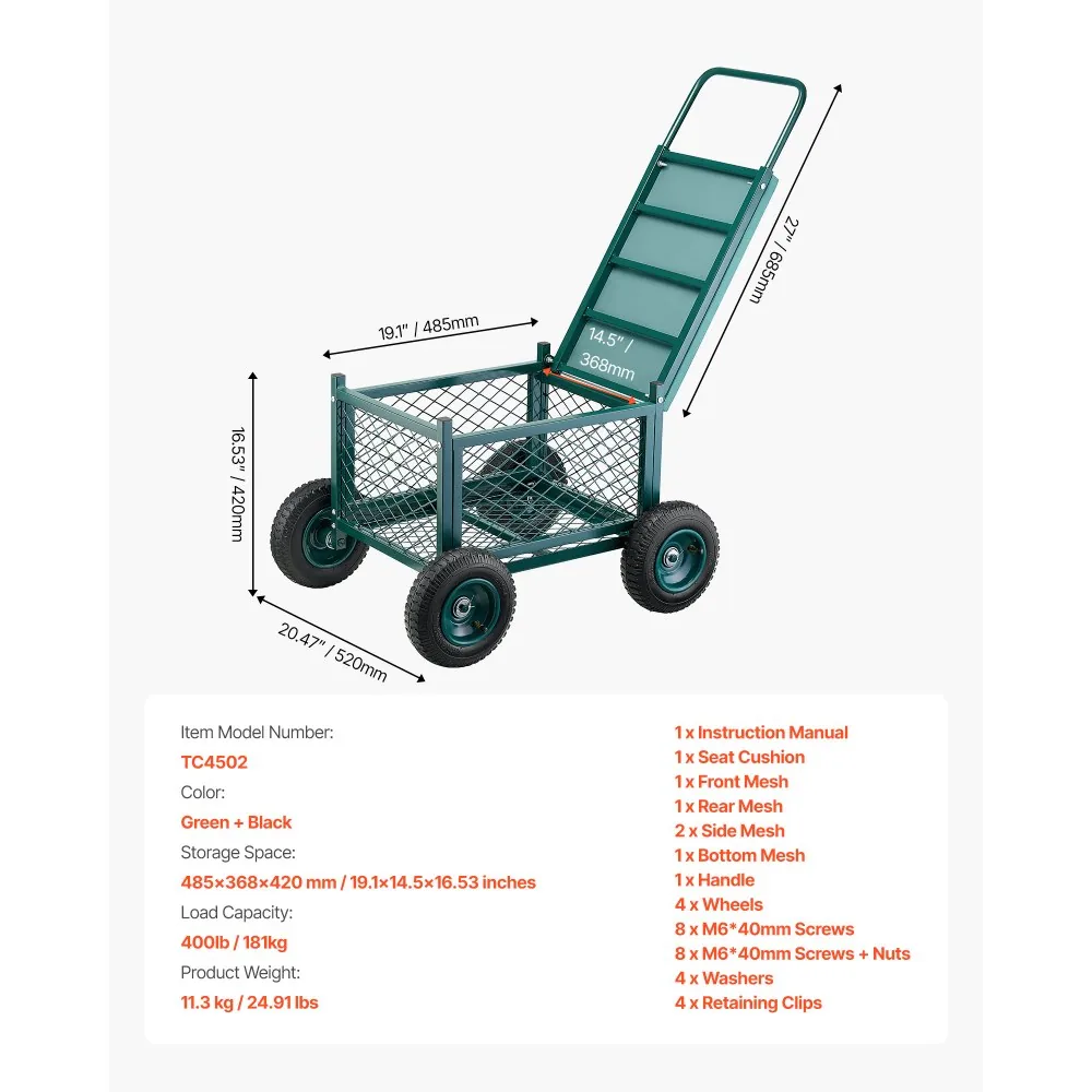 VEVOR Rolling Garden Cart with Seat Metal Storage Style product image 7