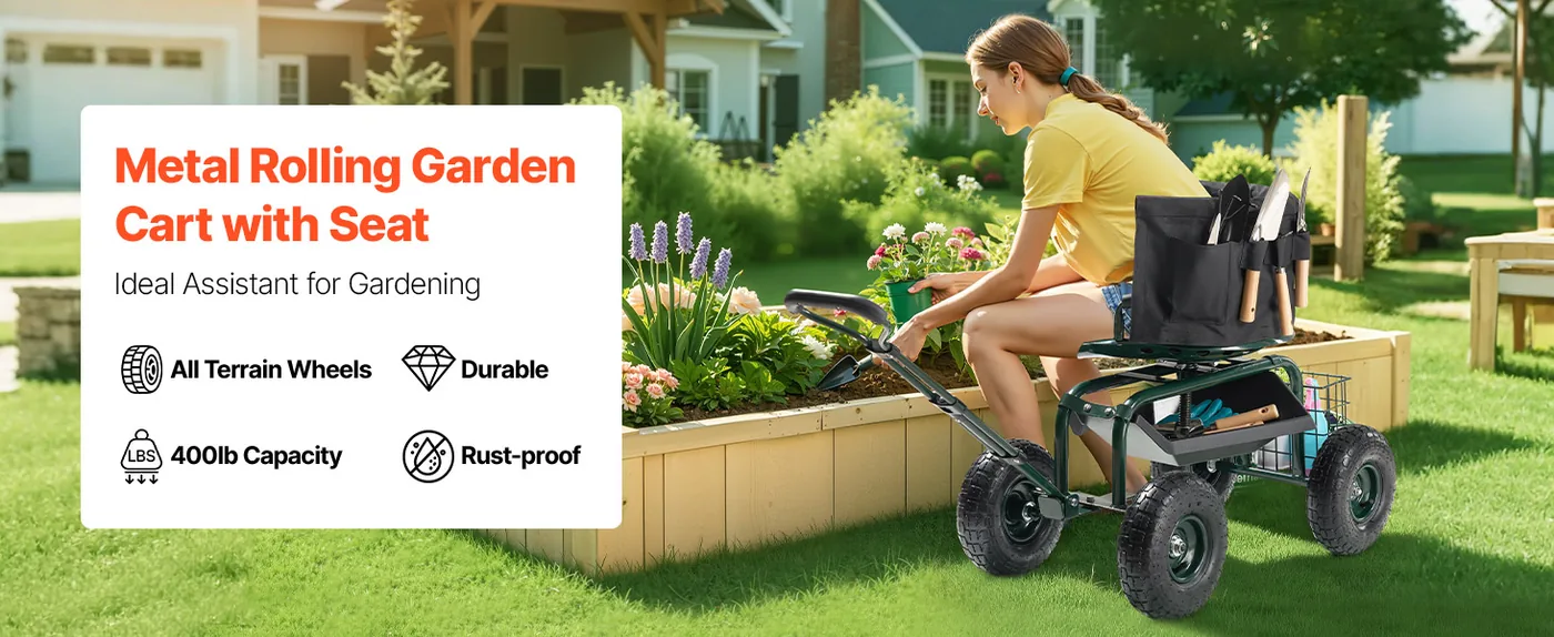 VEVOR Garden Seat with Wheels Seat Back Style overview