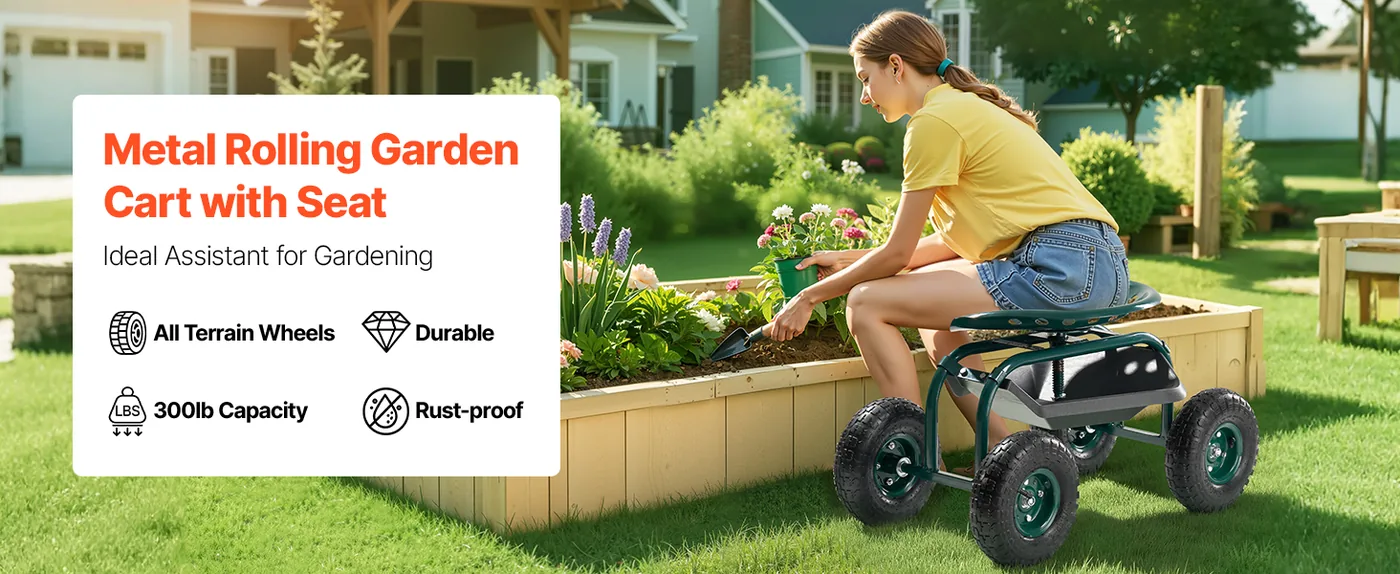 VEVOR Rolling Garden Cart with Swivel Seat Chair Style overview