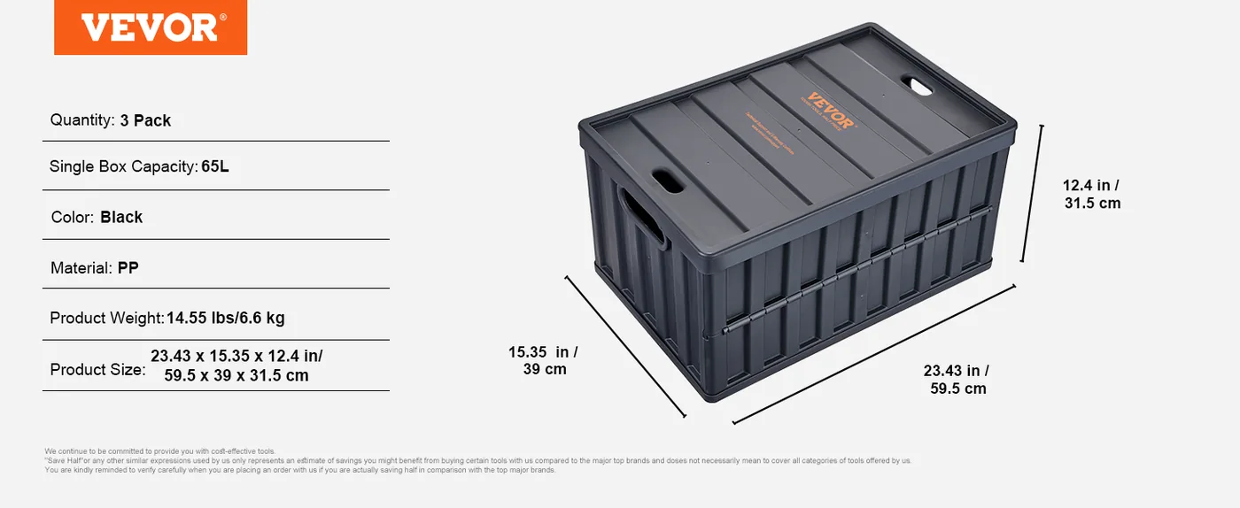 VEVOR Collapsible Storage Bins with Lids 64L feature 5