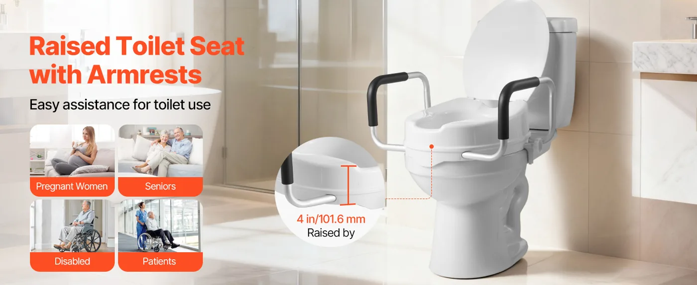 VEVOR Raised Toilet Seat with Arms 4 inch With Armrest overview