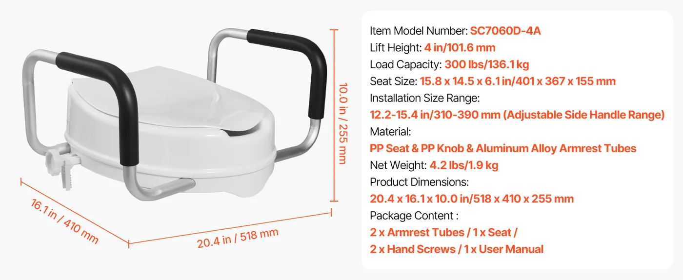 VEVOR Raised Toilet Seat with Arms 4 inch With Armrest feature 5