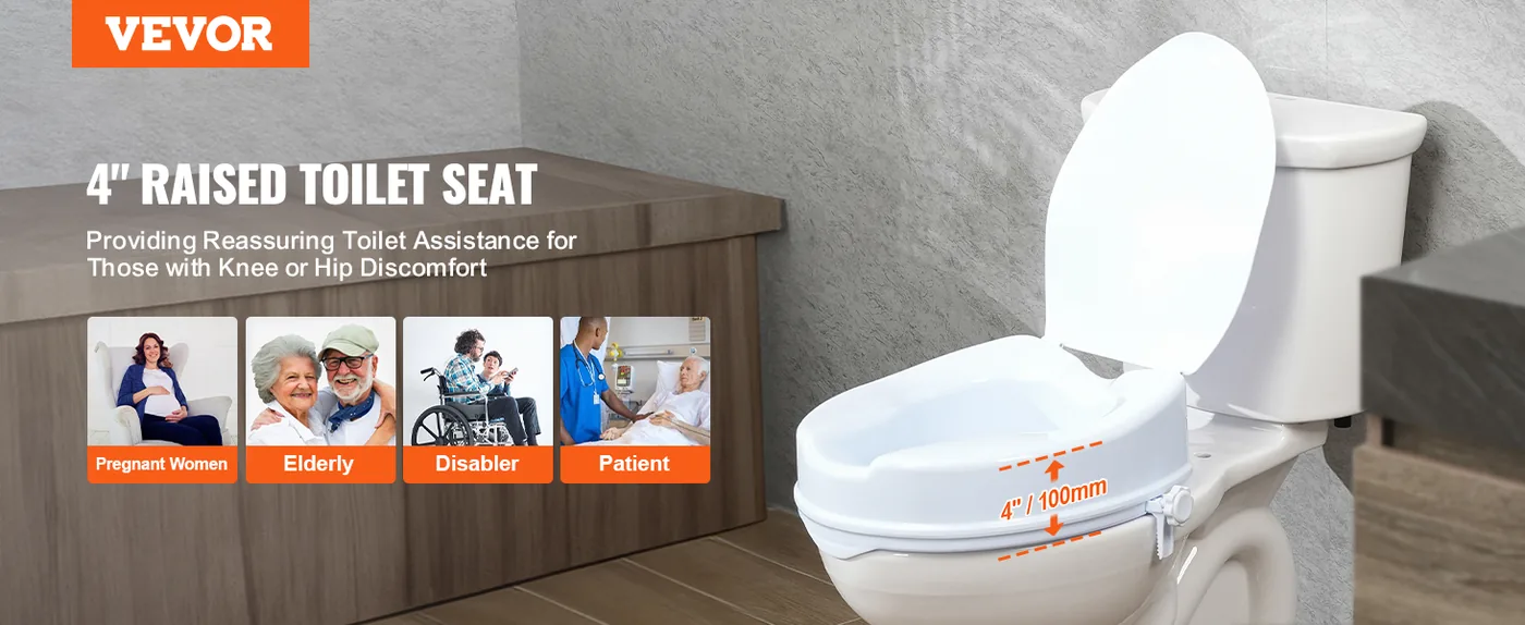 VEVOR Raised Toilet Seat 4 inch Without Armrest overview